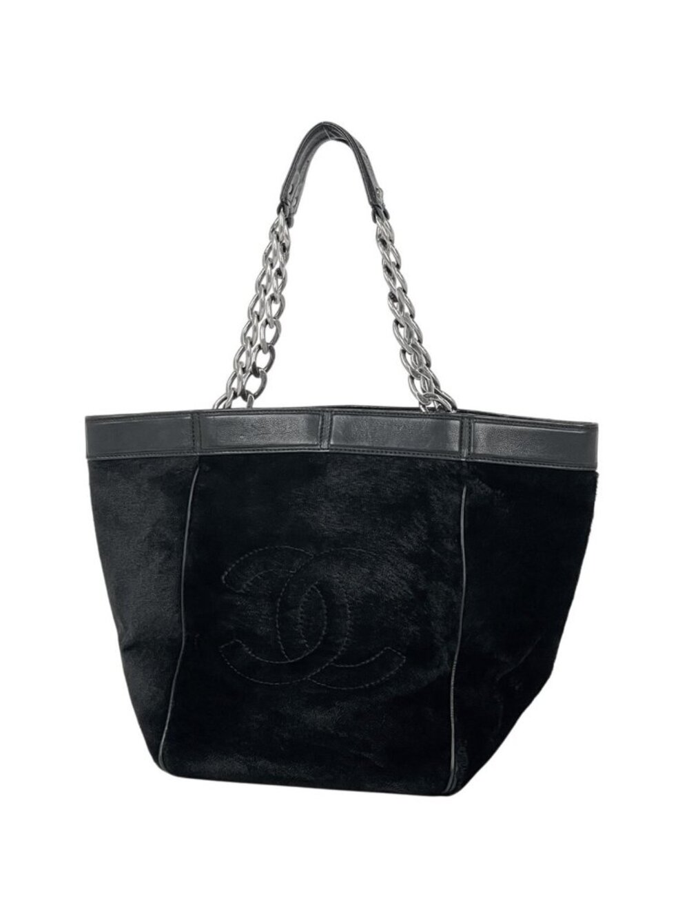 Chanel CC Logo Chain Tote Calf Hair Black